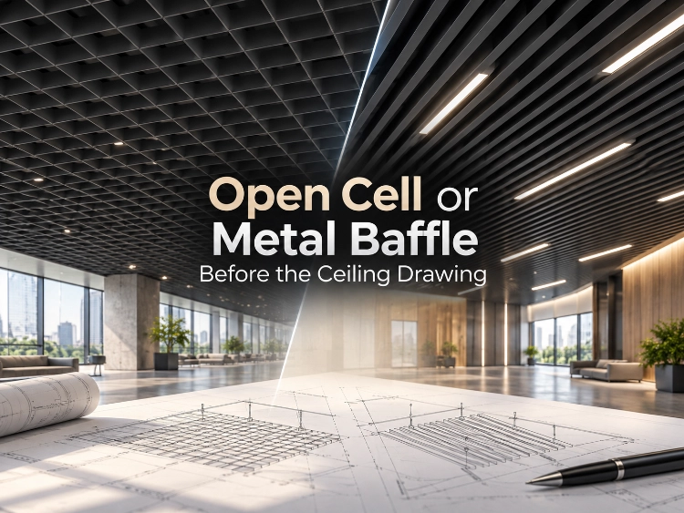 Open Cell or Metal Baffle Before the Ceiling Drawing