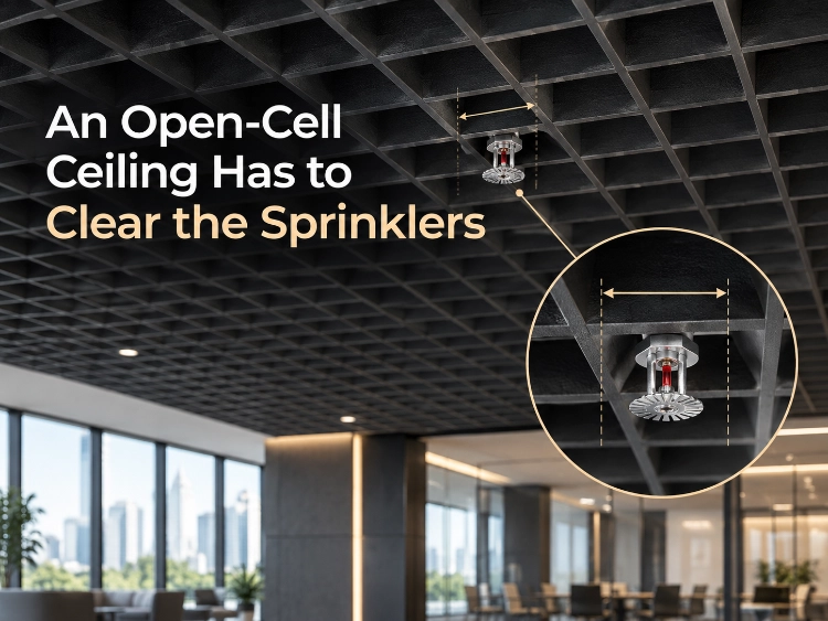 An Open-Cell Ceiling Has to Clear the Sprinklers.webp